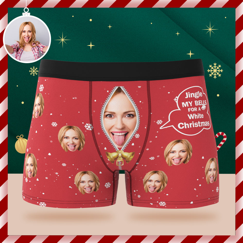 Custom Face Boxer Shorts Men's Face Underwear Jingle MY BELLS FOR A White Christmas Boxer Gift - MyFaceSocksAU