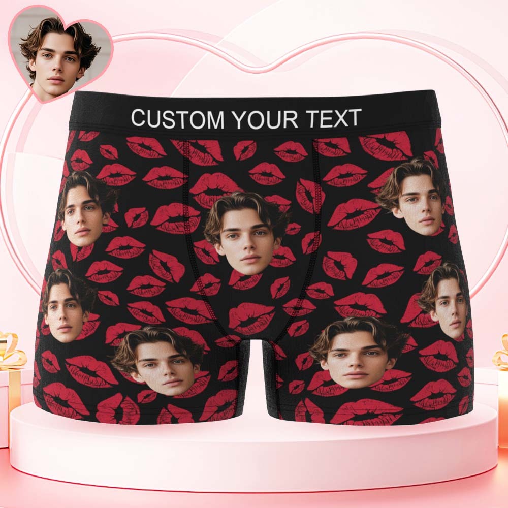 Custom Mens Kisses All Over Boxer Personalized Belt Color Face Boxers Valentines Day Underwear - MyFaceSocksAU