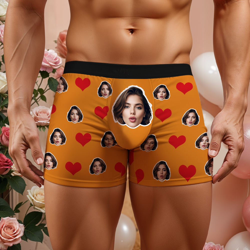 Custom Men's Face Boxer Red Heart Boxers Face Boxer Briefs Personalized Face Boxer Briefs Valentine's Day Underwear Gift - MyFaceSocksAU