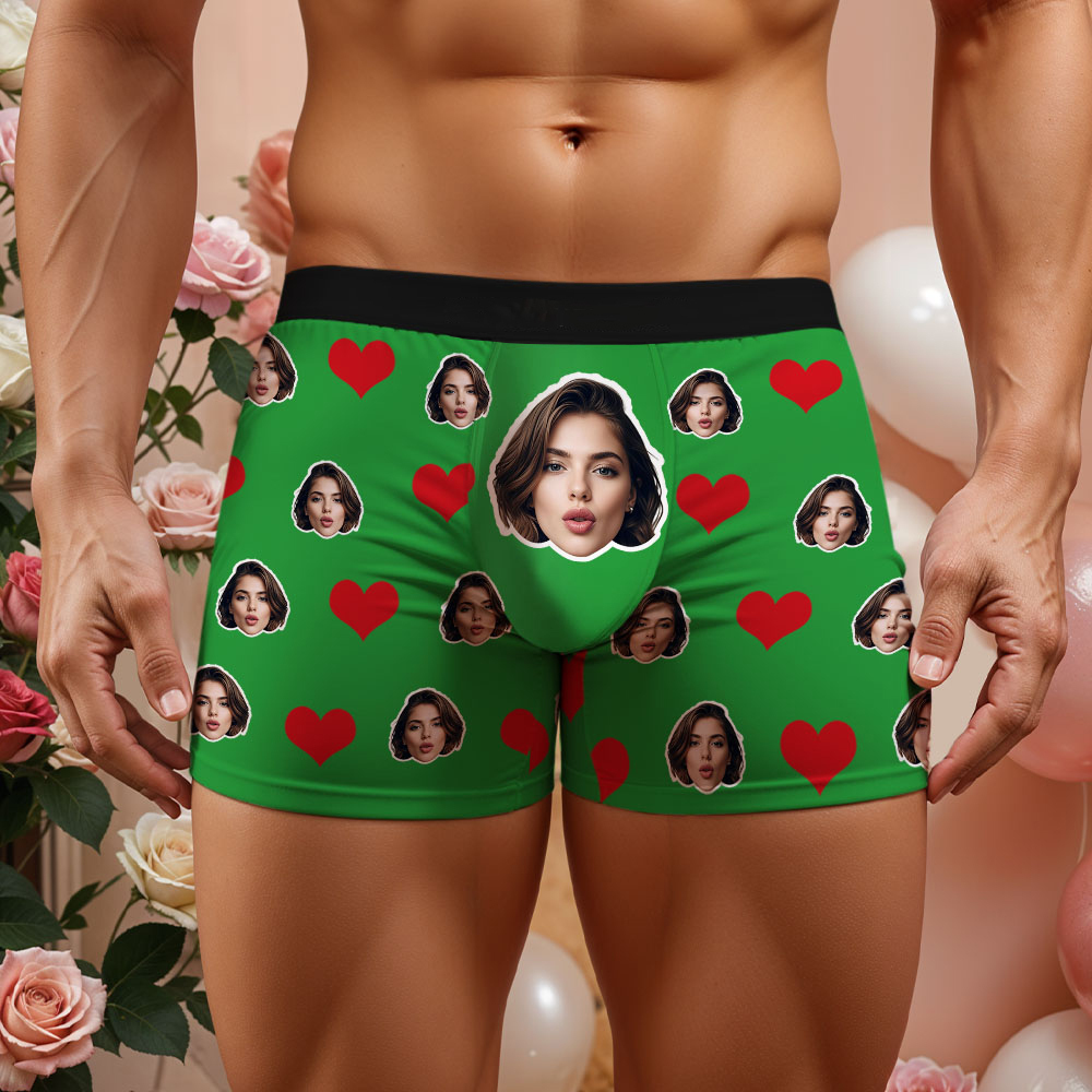 Custom Men's Face Boxer Red Heart Boxers Face Boxer Briefs Personalized Face Boxer Briefs Valentine's Day Underwear Gift - MyFaceSocksAU