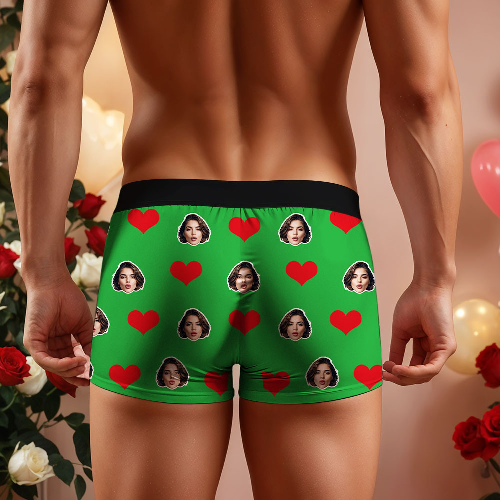 Custom Men's Face Boxer Red Heart Boxers Face Boxer Briefs Personalized Face Boxer Briefs Valentine's Day Underwear Gift - MyFaceSocksAU