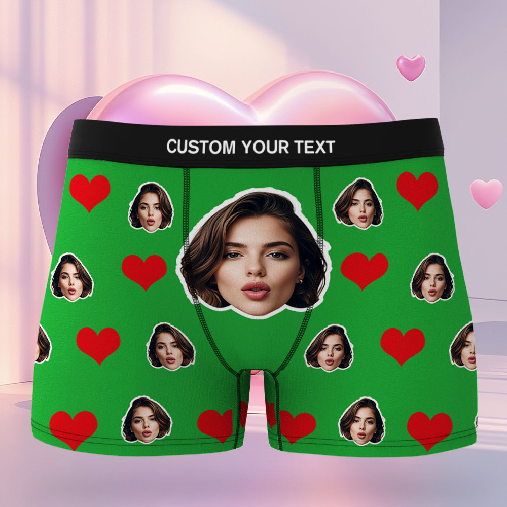 Custom Men's Face Boxer Red Heart Boxers Face Boxer Briefs Personalized Face Boxer Briefs Valentine's Day Underwear Gift - MyFaceSocksAU