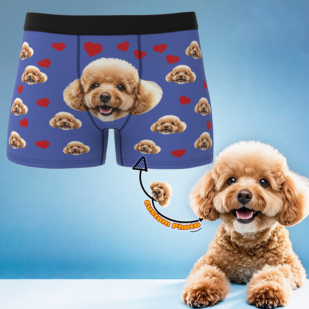 Custom Boxers with Pet Photo Men Underwear with Pet Face Personalized Boxer Briefs with Tex Birthday Gift for Pet Dad Valentine's Day
