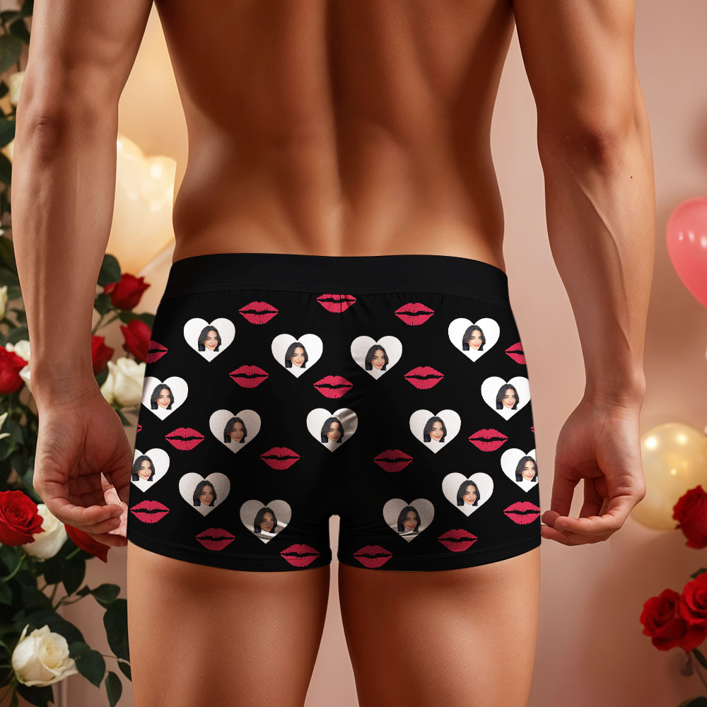 Custom Face Men's Boxer Love And Lips Underwear Gifts for Husband Boxer Gift Idea - MyFaceSocksAU