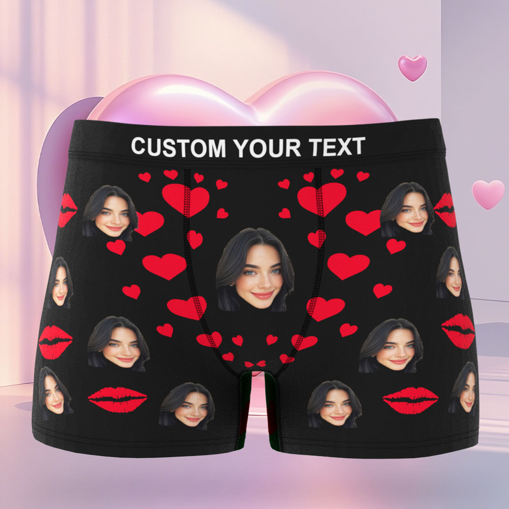 Custom Face Men's Boxer Love And Lips Underwear Gifts for Husband Boxer Gift Idea