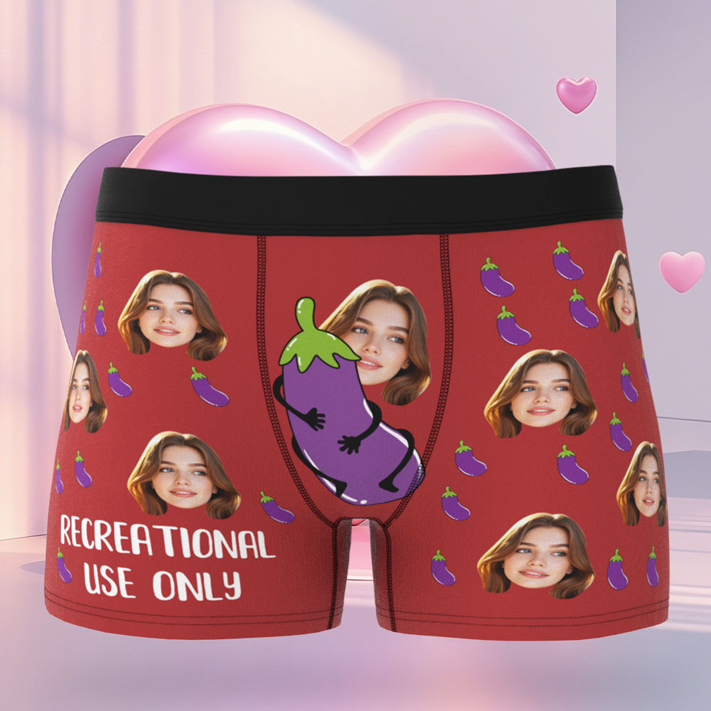 Custom Face Men's Boxer Use Only Eggplants Underwear Gifts For Husband Boyfriend Valentine's Day Gift