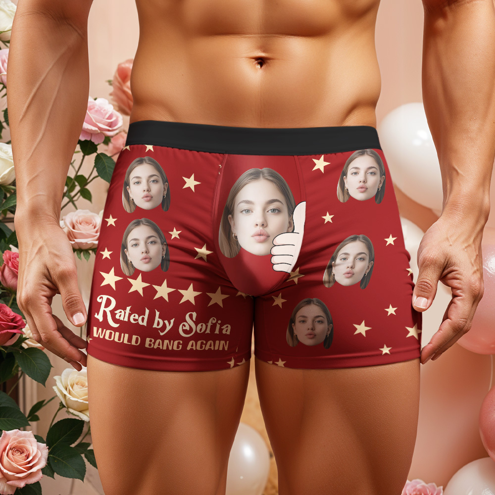 Personalized Custom Face Men's Boxer Briefs Custom Gift For Couple Boyfriends Husband Rated By Her - MyFaceSocksAU