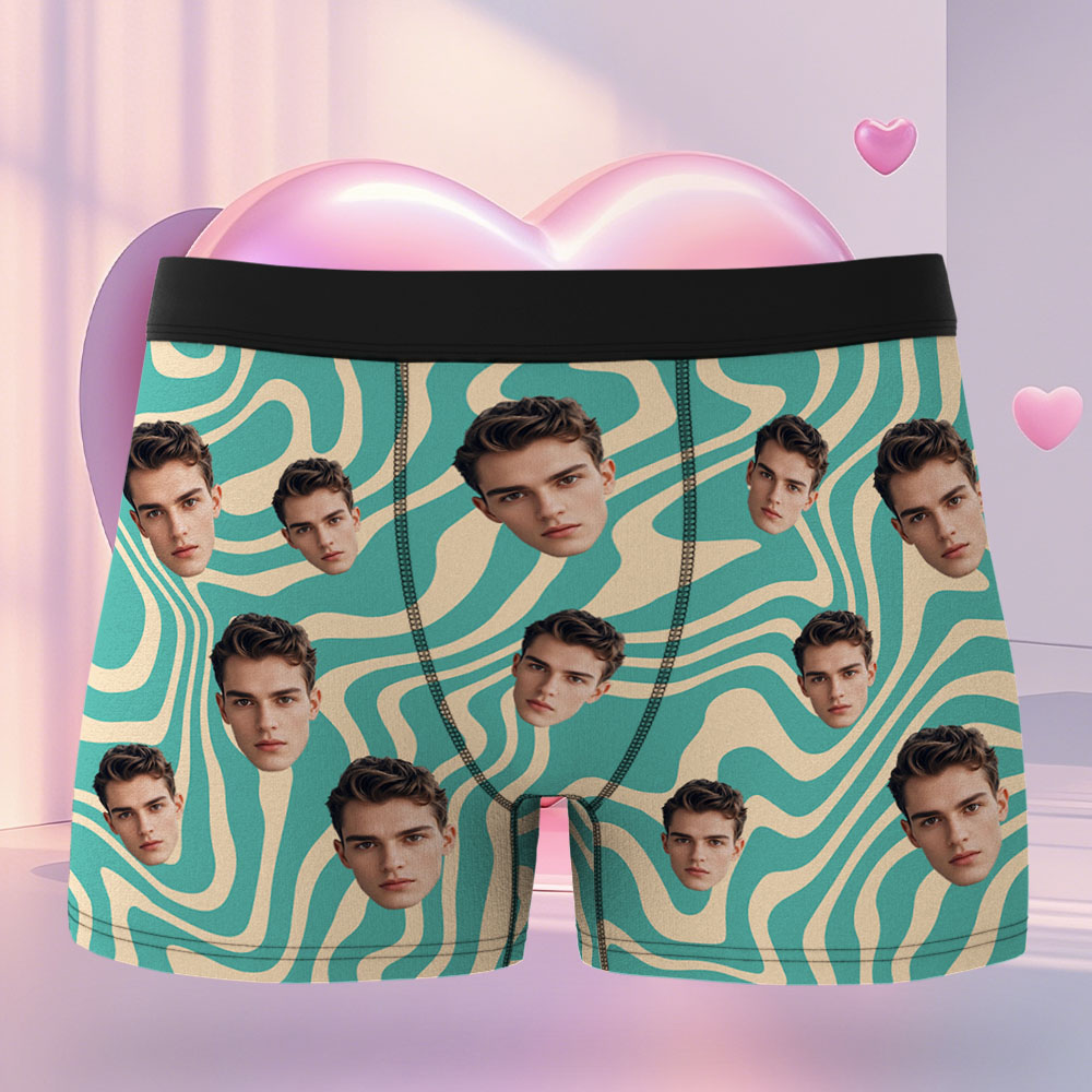 Custom Face Men's Boxer Underwear Gifts for Husband Multicolor Striped Men Face Boxer
