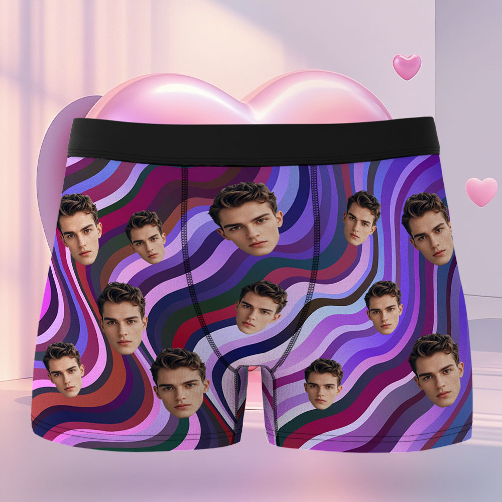 Custom Face Men's Boxer Underwear Gifts for Husband Multicolor Striped Men Face Boxer - MyFaceSocksAU
