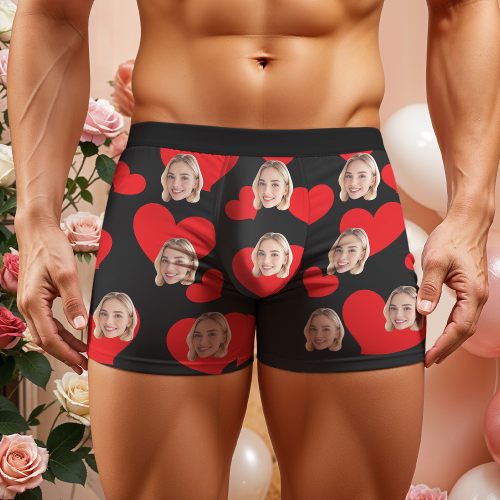 Personalised Photo Boxer Custom Girlfriend Face with Heart Underwear Unique Gift For Him - MyFaceSocksAU