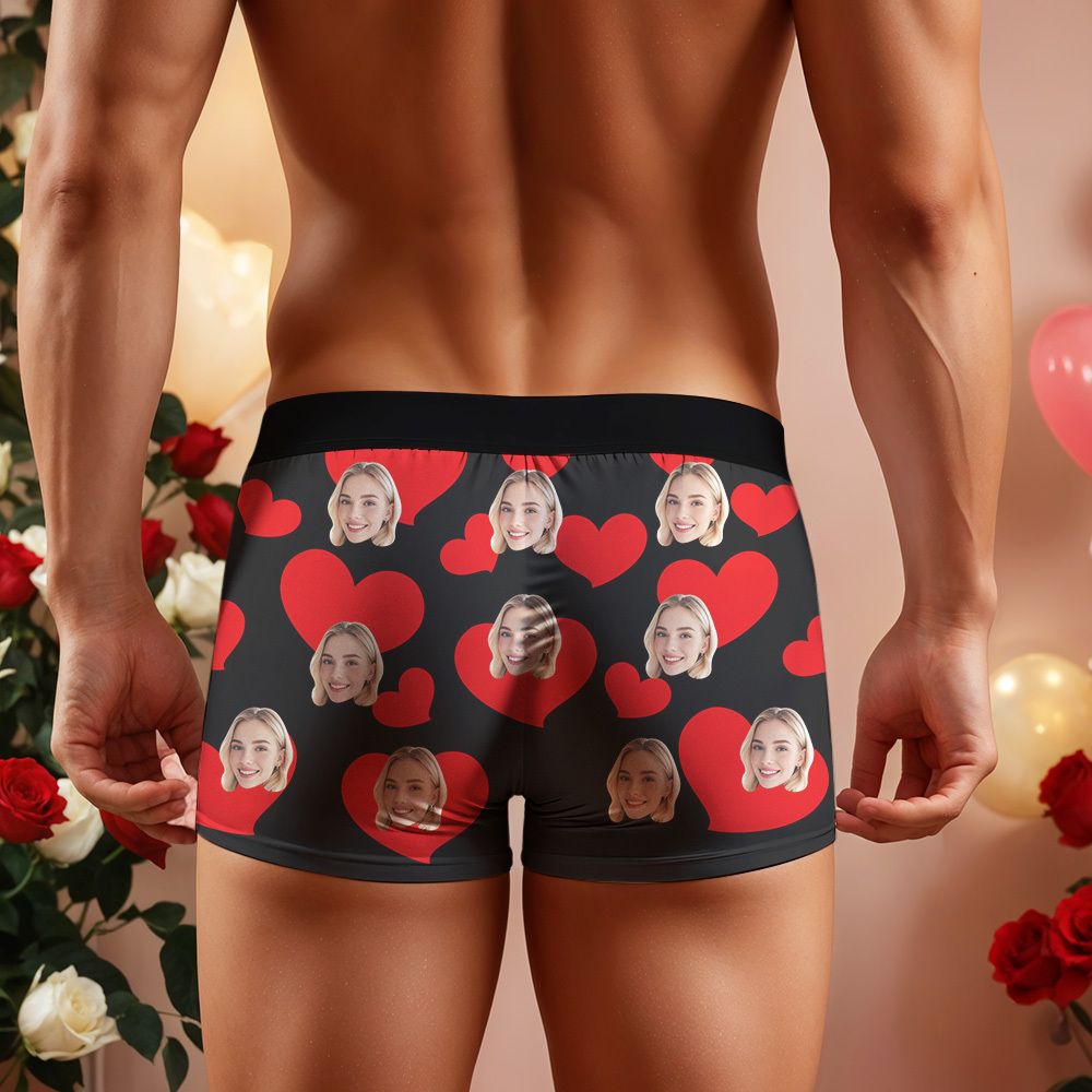 Personalised Photo Boxer Custom Girlfriend Face with Heart Underwear Unique Gift For Him - MyFaceSocksAU