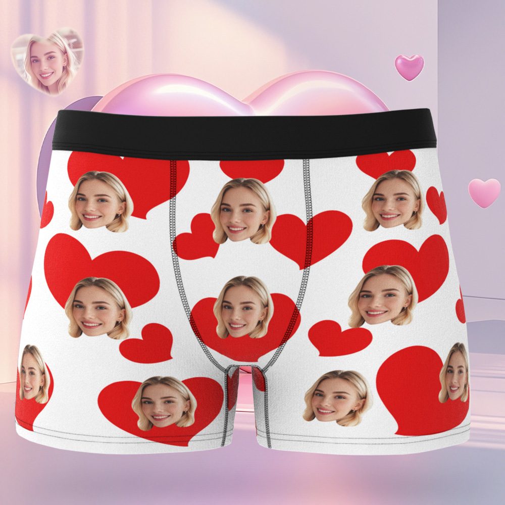 Personalised Photo Boxer Custom Girlfriend Face with Heart Underwear Unique Gift For Him - MyFaceSocksAU