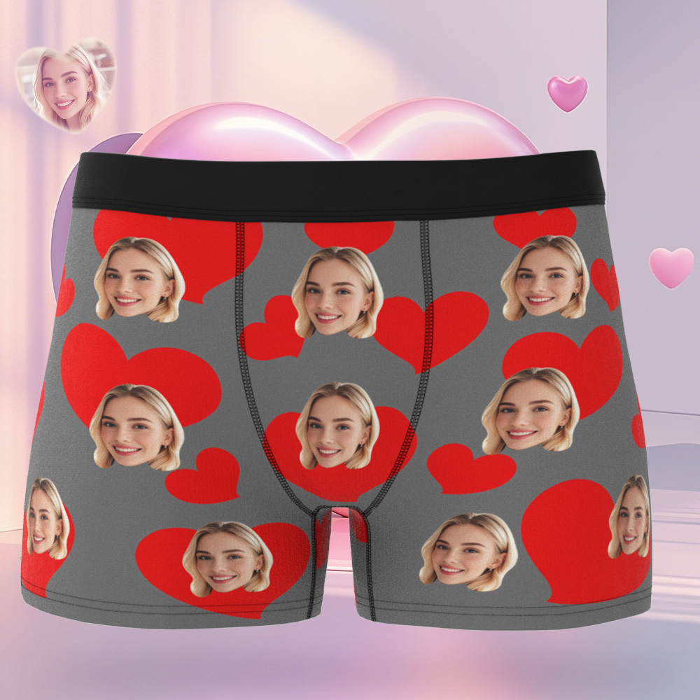 Personalised Photo Boxer Custom Girlfriend Face with Heart Underwear Unique Gift For Him - MyFaceSocksAU