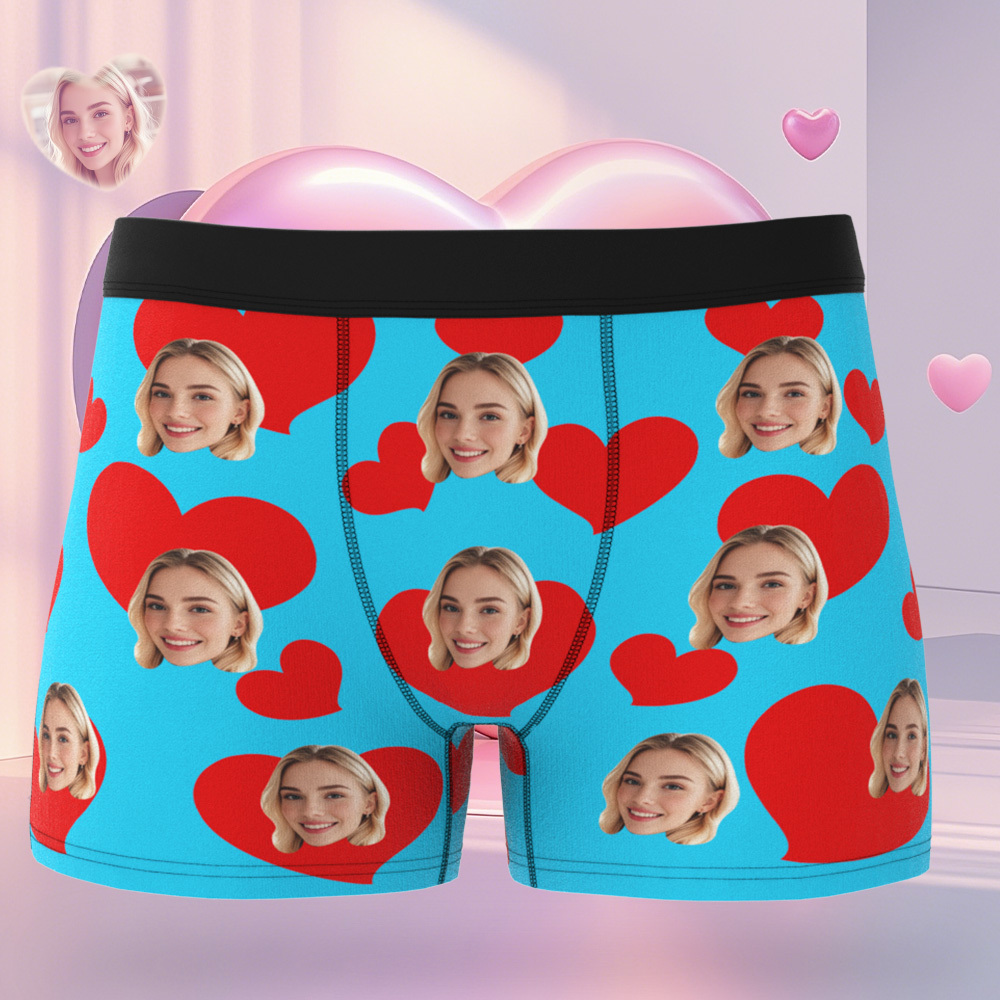 Personalised Photo Boxer Custom Girlfriend Face with Heart Underwear Unique Gift For Him - MyFaceSocksAU