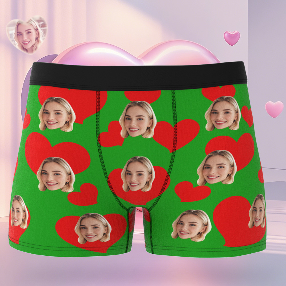 Personalised Photo Boxer Custom Girlfriend Face with Heart Underwear Unique Gift For Him - MyFaceSocksAU
