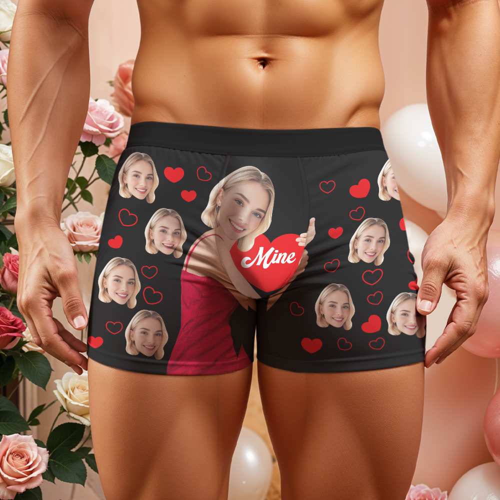 Personalised Photo Boxer Hug Mine Custom Girlfriend Face Underwear Unique Gift For Him - MyFaceSocksAU
