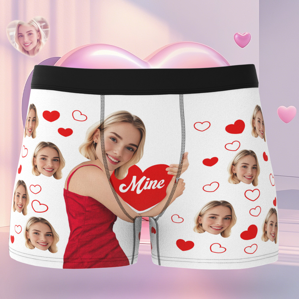 Personalised Photo Boxer Hug Mine Custom Girlfriend Face Underwear Unique Gift For Him - MyFaceSocksAU