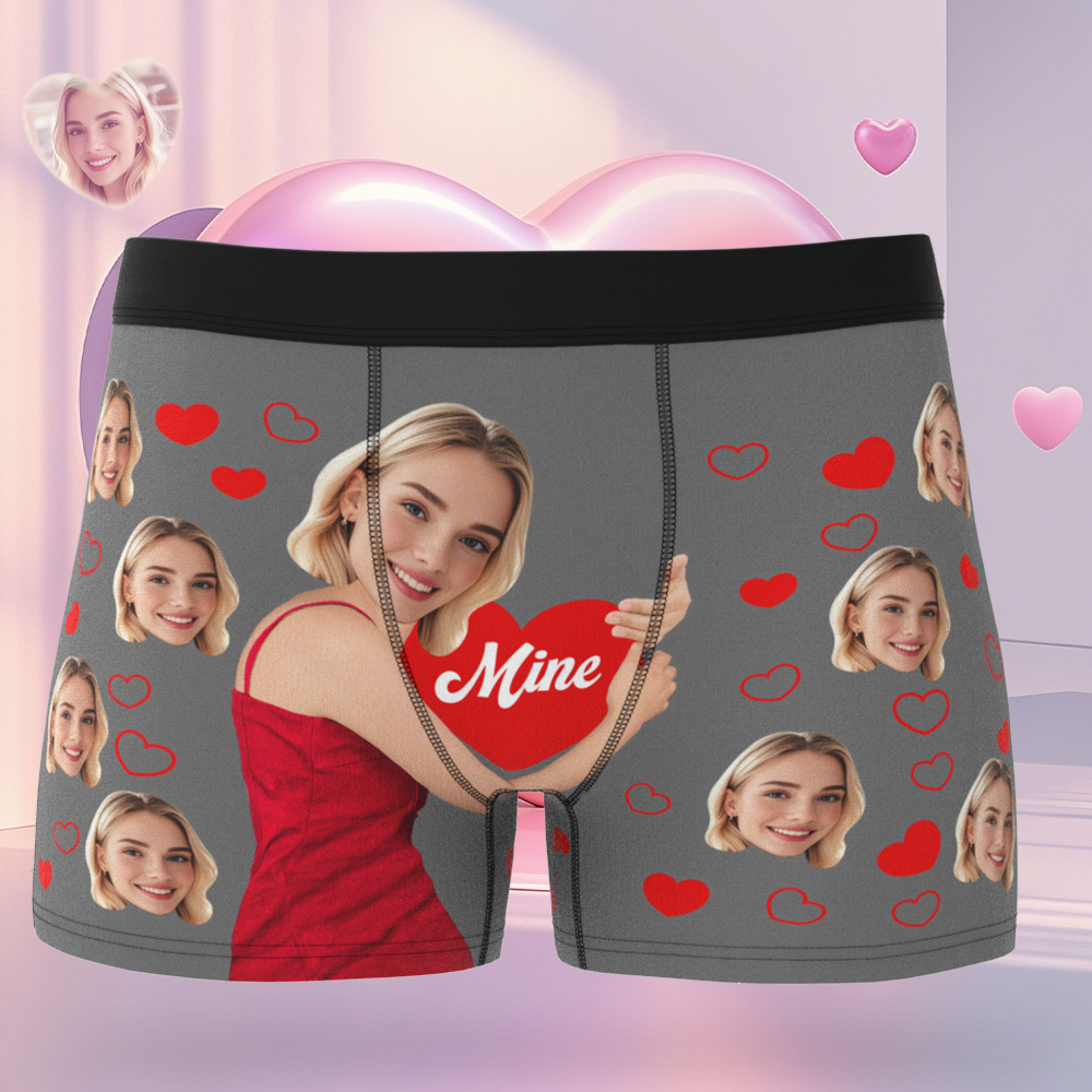 Personalised Photo Boxer Hug Mine Custom Girlfriend Face Underwear Unique Gift For Him - MyFaceSocksAU