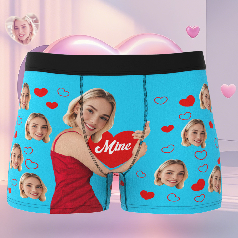 Personalised Photo Boxer Hug Mine Custom Girlfriend Face Underwear Unique Gift For Him - MyFaceSocksAU