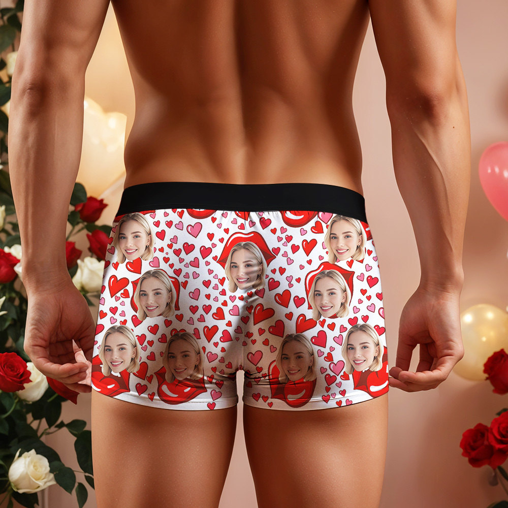 Custom Face Underwear Men's Boxer Brief Red Lip Novelty Gifts for Him - MyFaceSocksAU