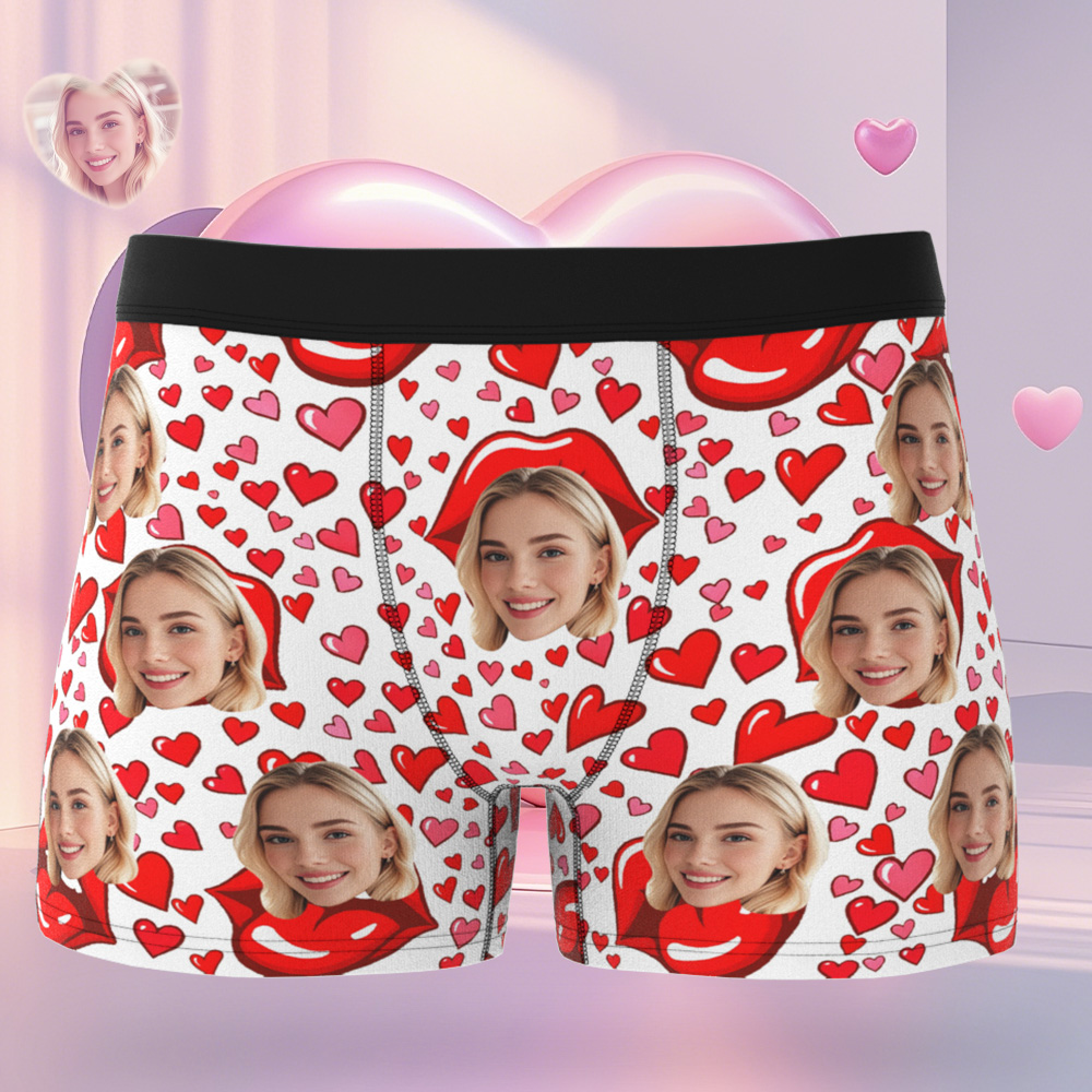 Custom Face Underwear Men's Boxer Brief Red Lip Novelty Gifts for Him