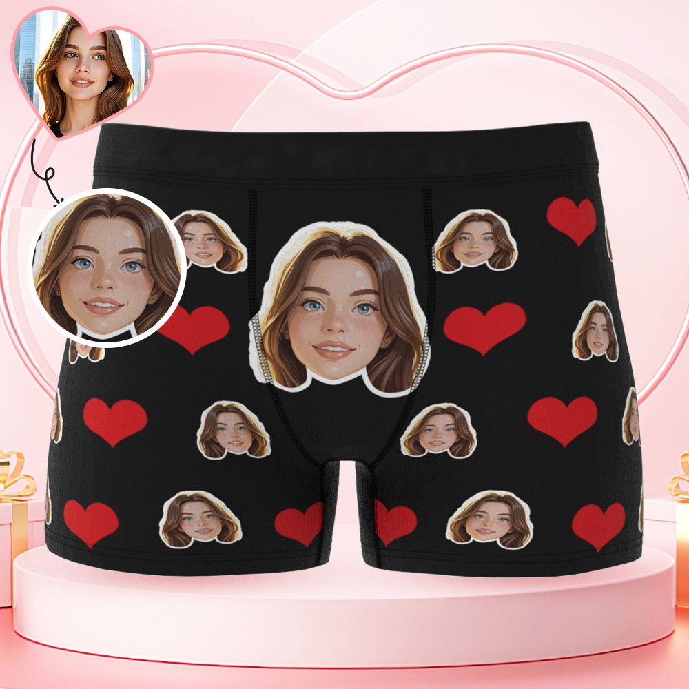 Custom Black Cartoon Face Mash Photo Underwear Personalized Men Underpants Anniversary Valentine Gift - MyFaceSocksAU