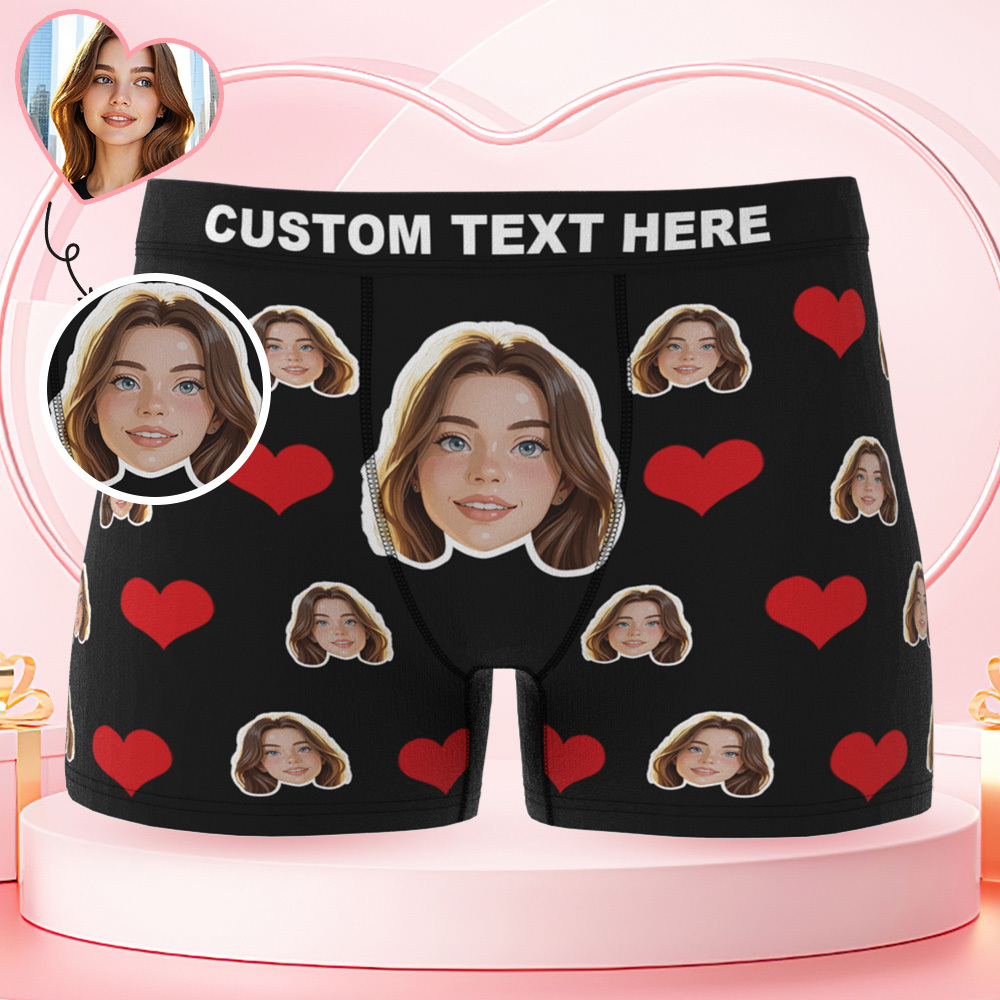 Custom Muti-color Cartoon Heart Photo Underwear Personalized Men Underpants Valentine Gift - MyFaceSocksAU