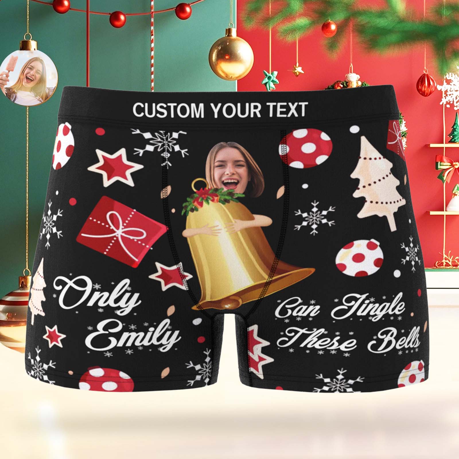 Custom Face Boxer Men Underwear Santa Gift Only Emily Can Jingle These Bells Personalized Photo Funny Men Boxer
