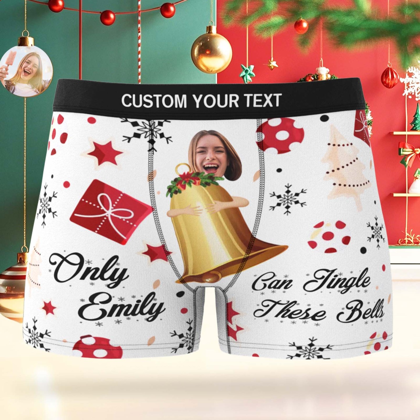 Custom Face Boxer Men Underwear Santa Gift Only Emily Can Jingle These Bells Personalized Photo Funny Men Boxer - MyFaceSocksAU