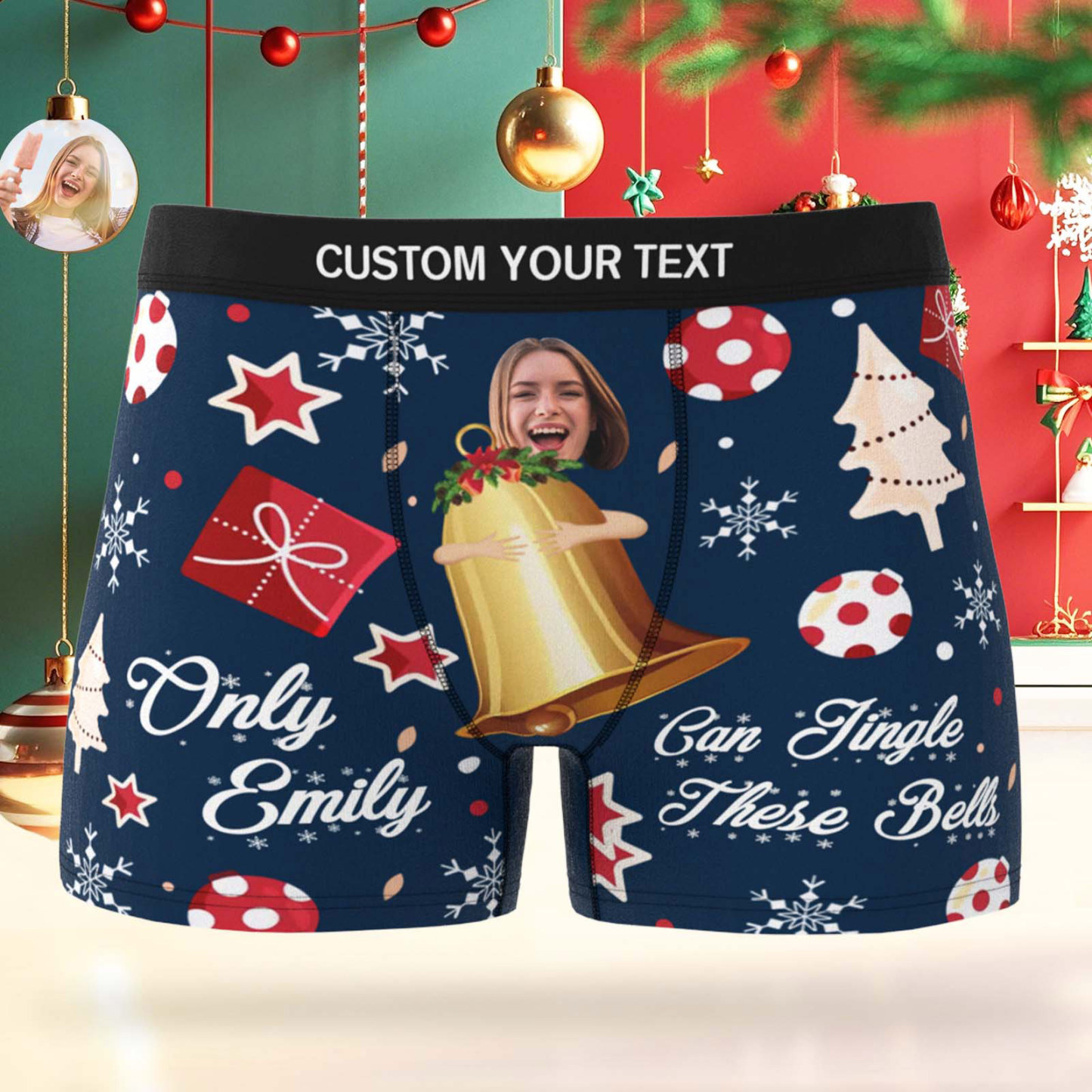 Custom Face Boxer Men Underwear Santa Gift Only Emily Can Jingle These Bells Personalized Photo Funny Men Boxer - MyFaceSocksAU