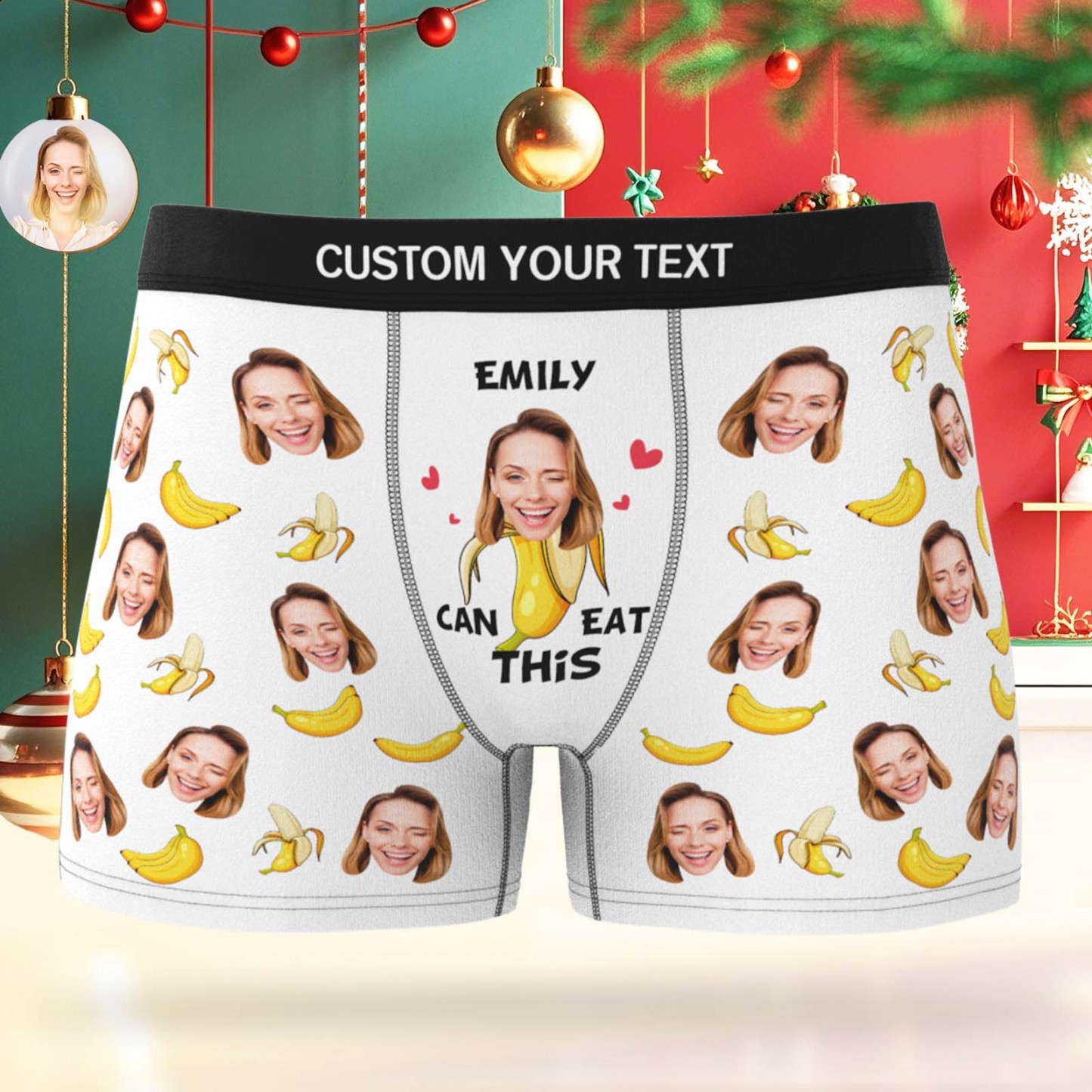 Custom Face Boxer Men Underwear Santa Gift Emily Can Eat These Bananas Personalized Photo Funny Christmas Men Boxer Gift - MyFaceSocksAU