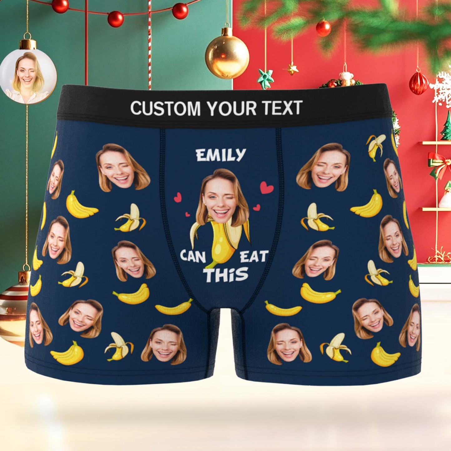 Custom Face Boxer Men Underwear Santa Gift Emily Can Eat These Bananas Personalized Photo Funny Christmas Men Boxer Gift - MyFaceSocksAU
