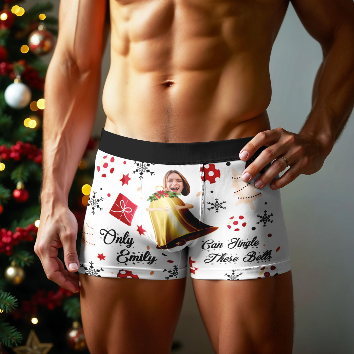 Custom Face Boxer Men Underwear Santa Gift Only Emily Can Jingle These Bells Personalized Photo Funny Men Boxer - MyFaceSocksAU