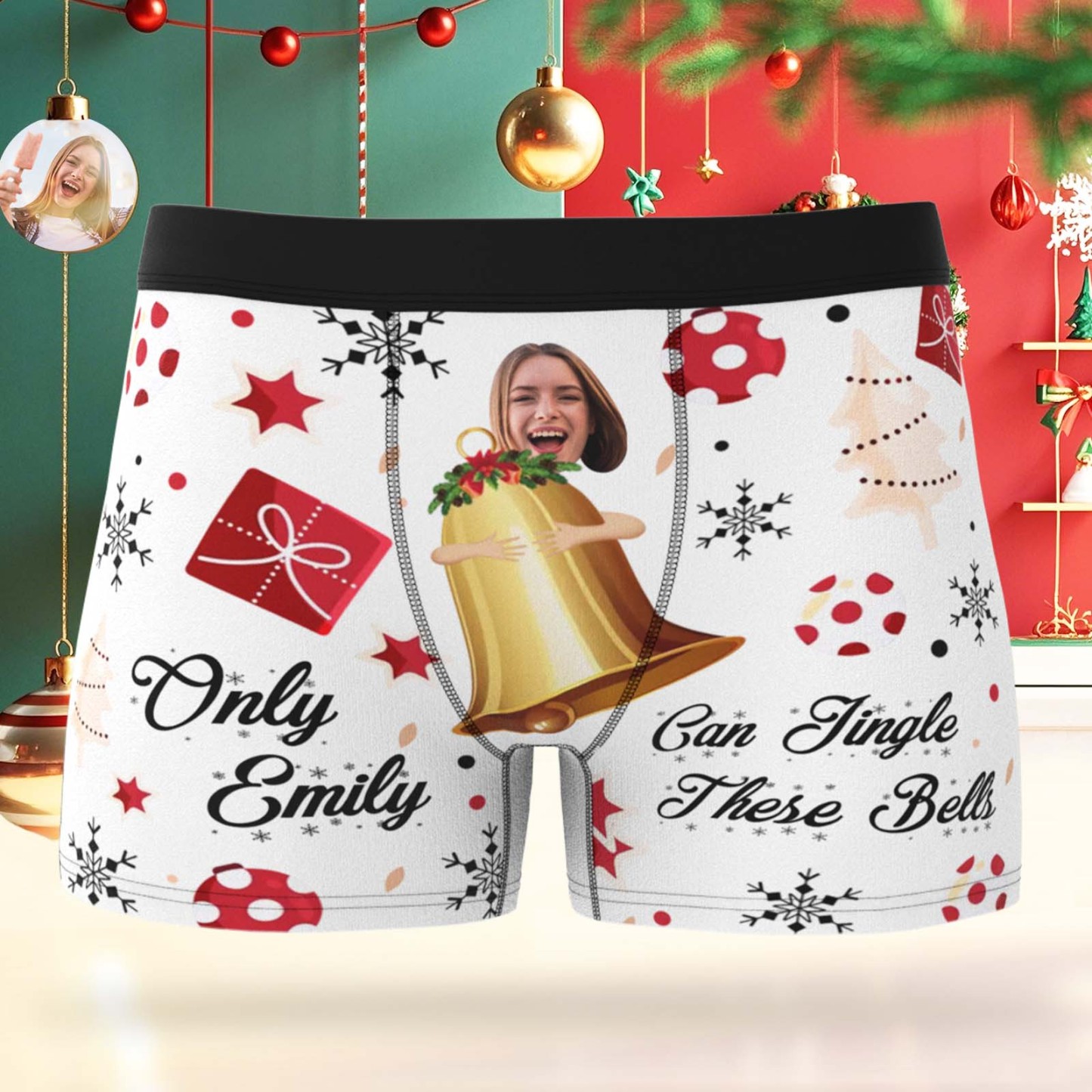 Custom Face Boxer Men Underwear Santa Gift Only Emily Can Jingle These Bells Personalized Photo Funny Men Boxer - MyFaceSocksAU
