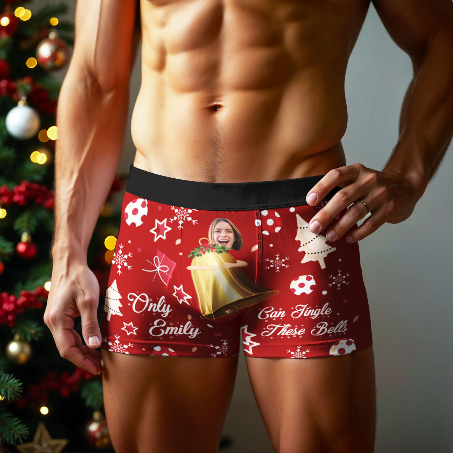 Custom Face Boxer Men Underwear Santa Gift Only Emily Can Jingle These Bells Personalized Photo Funny Men Boxer - MyFaceSocksAU