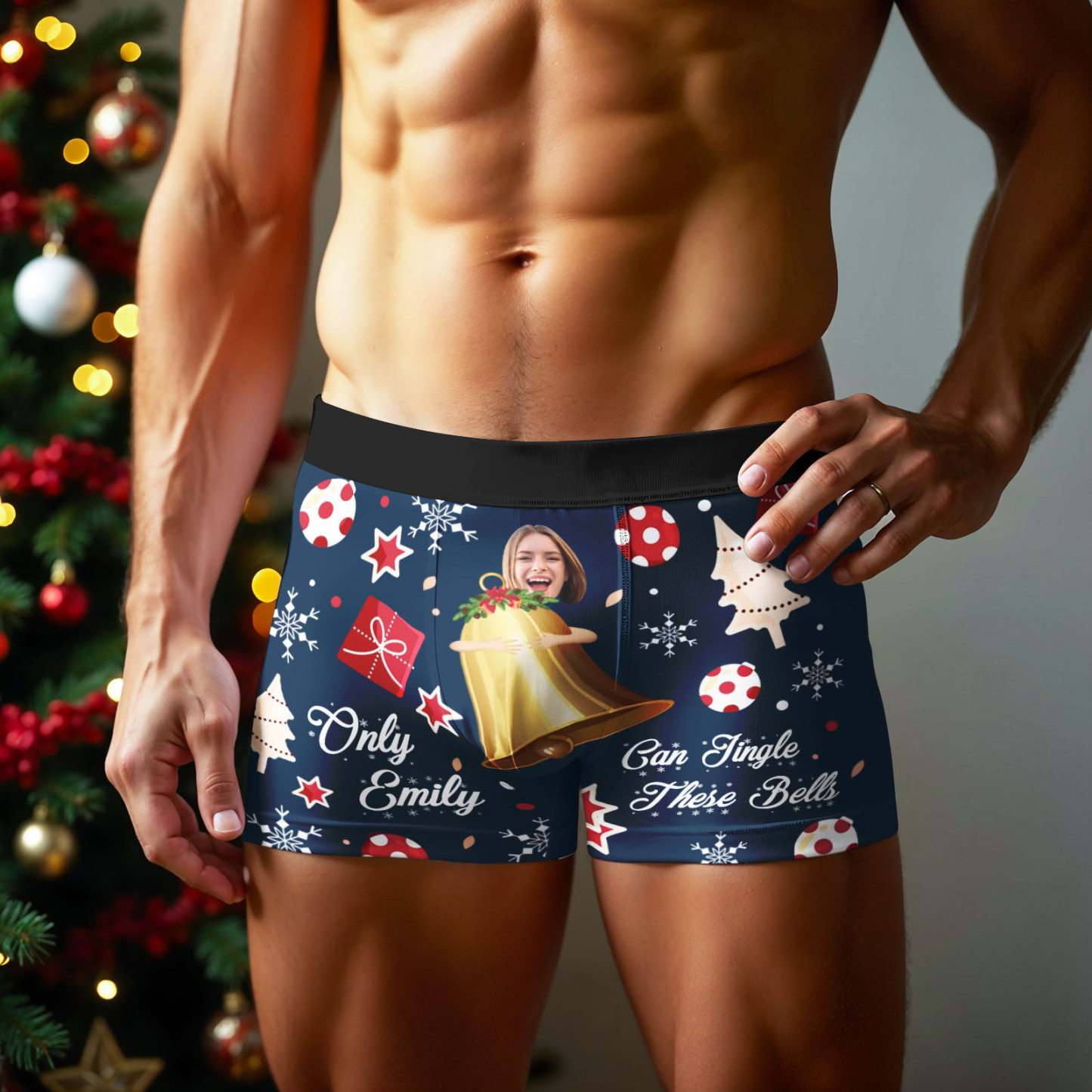 Custom Face Boxer Men Underwear Santa Gift Only Emily Can Jingle These Bells Personalized Photo Funny Men Boxer - MyFaceSocksAU