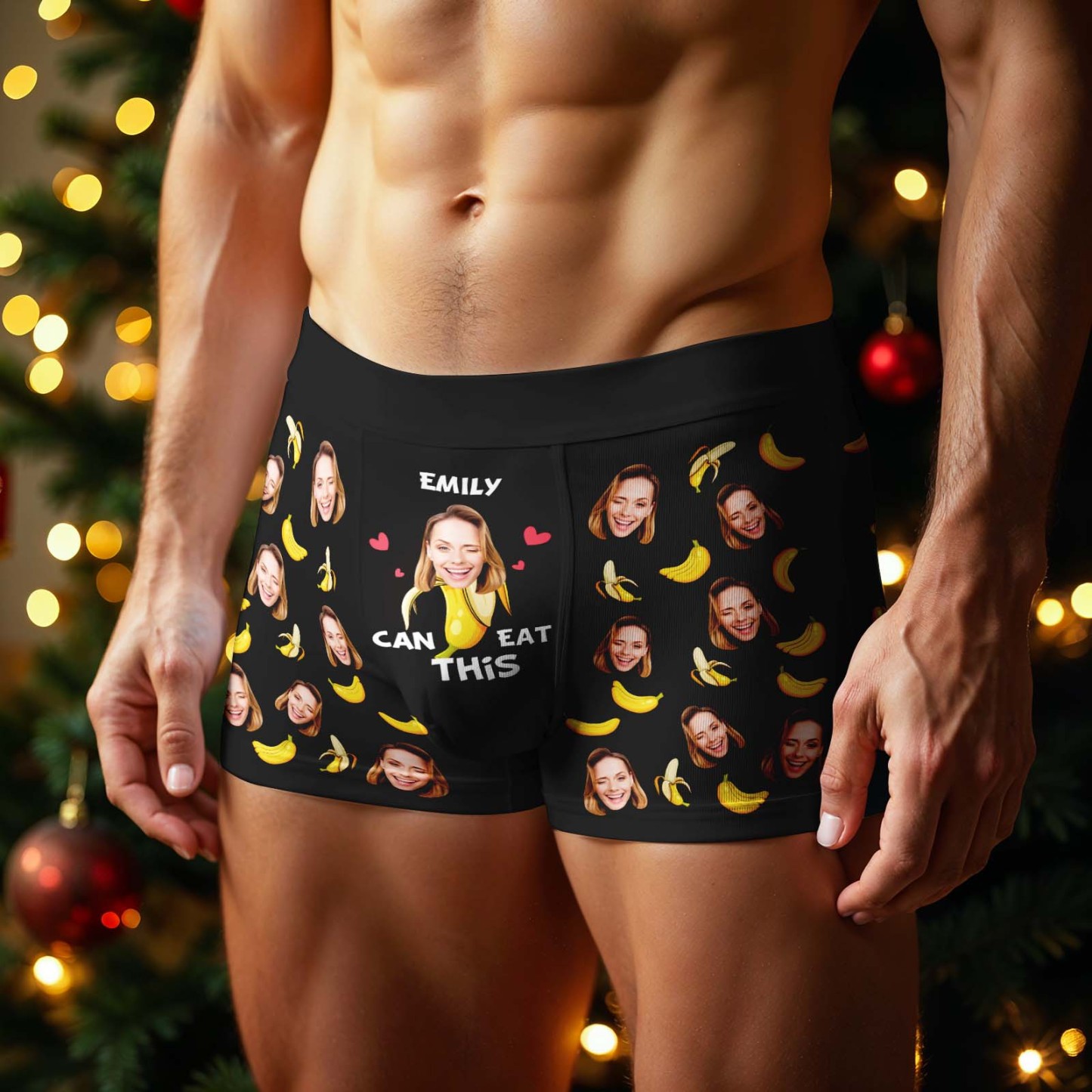 Custom Face Boxer Men Underwear Santa Gift Emily Can Eat These Bananas Personalized Photo Funny Christmas Men Boxer Gift - MyFaceSocksAU
