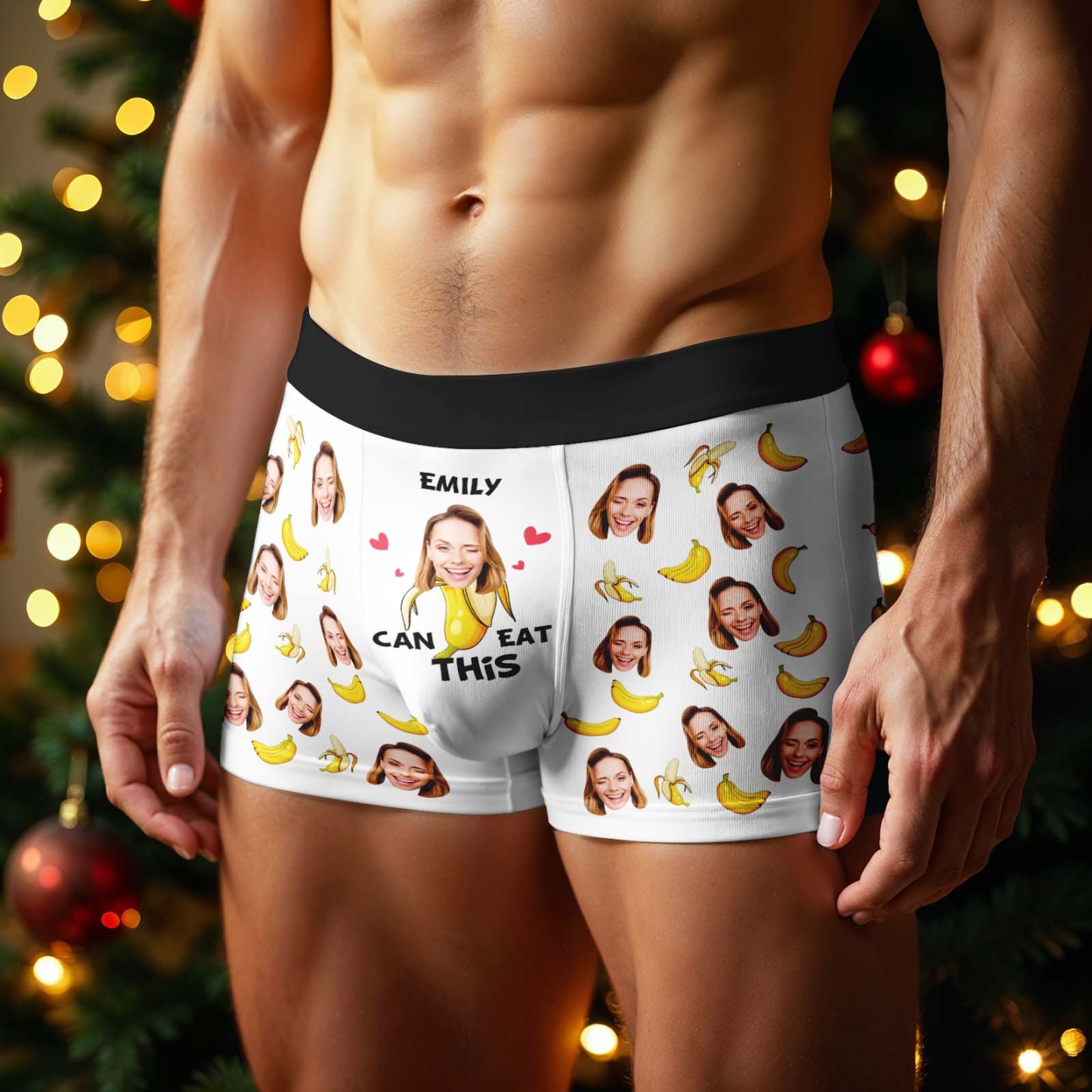 Custom Face Boxer Men Underwear Santa Gift Emily Can Eat These Bananas Personalized Photo Funny Christmas Men Boxer Gift - MyFaceSocksAU