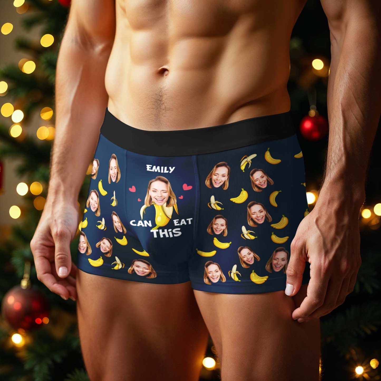 Custom Face Boxer Men Underwear Santa Gift Emily Can Eat These Bananas Personalized Photo Funny Christmas Men Boxer Gift - MyFaceSocksAU