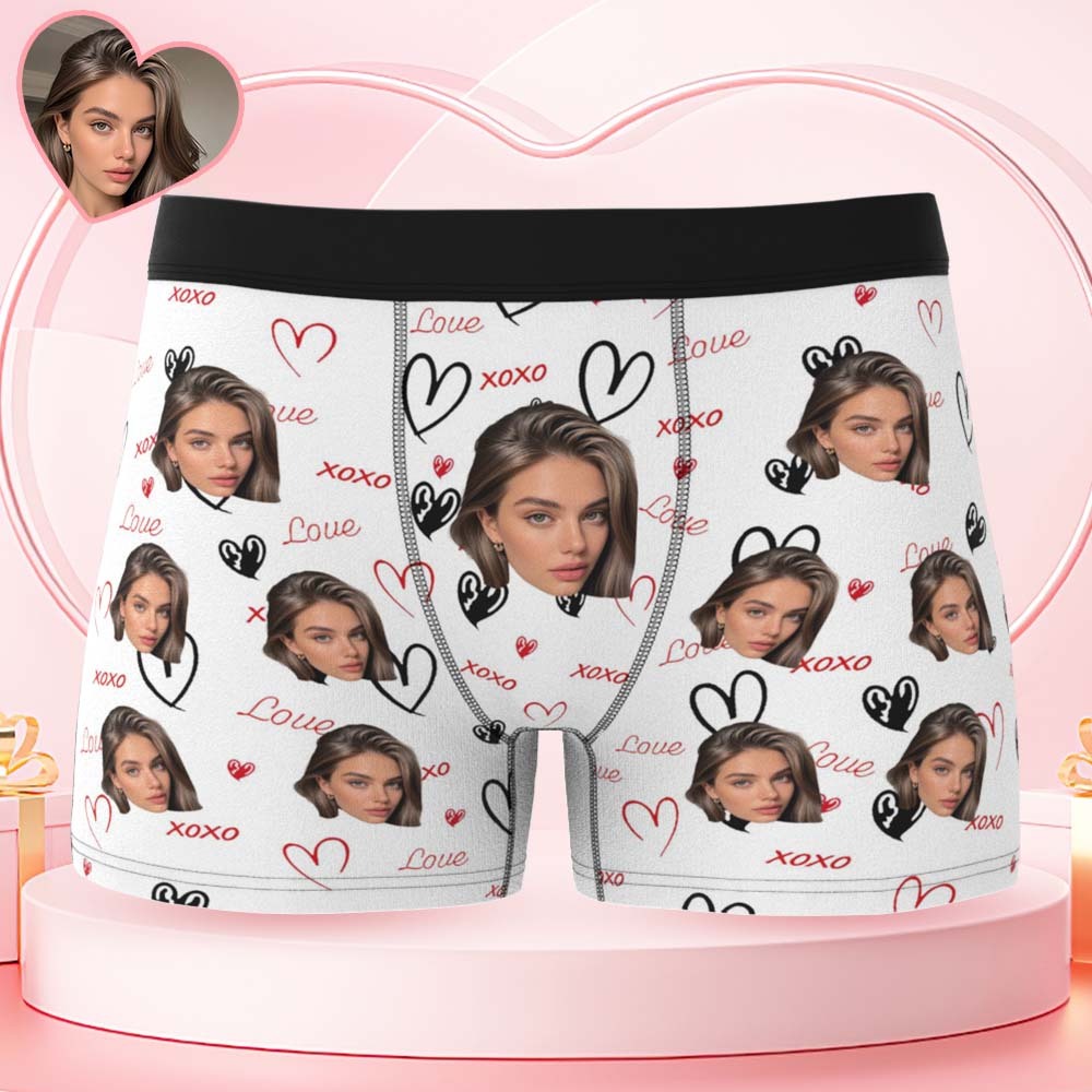 Custom Face and XOXO Heart Pattern Men's Underwear Romantic Custom Gift - MyFaceSocksAU