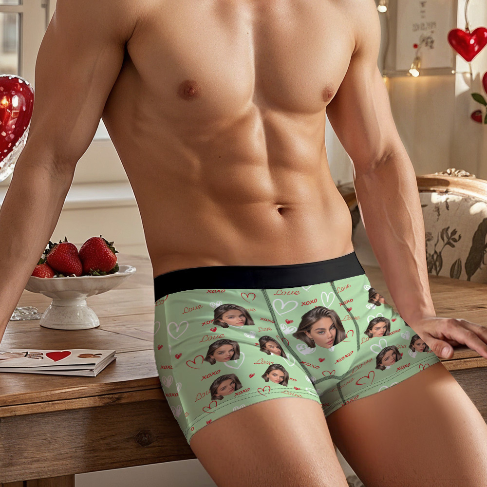 Custom Face and XOXO Heart Pattern Men's Underwear Romantic Custom Gift - MyFaceSocksAU