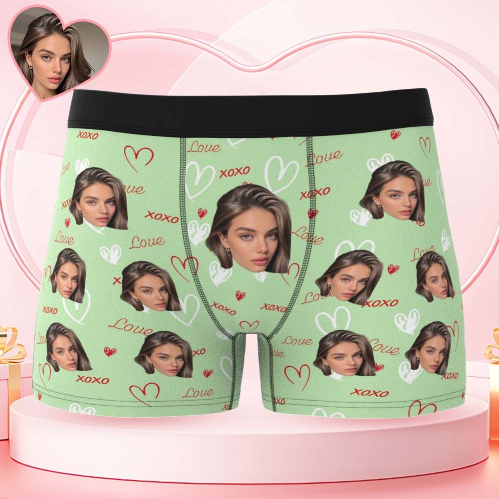 Custom Face and XOXO Heart Pattern Men's Underwear Romantic Custom Gift - MyFaceSocksAU