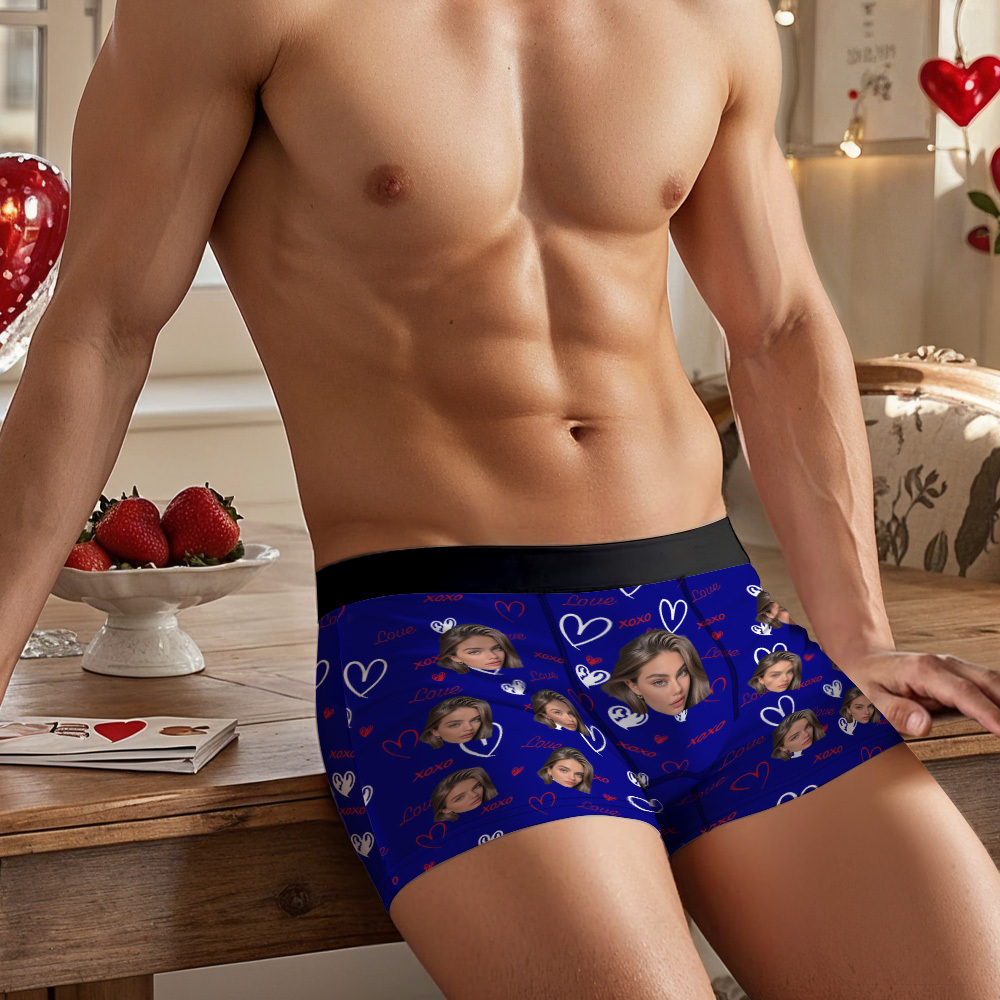 Custom Face and XOXO Heart Pattern Men's Underwear Romantic Custom Gift - MyFaceSocksAU