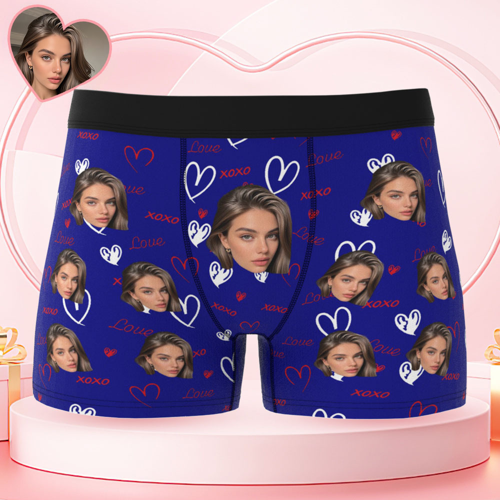 Custom Face and XOXO Heart Pattern Men's Underwear Romantic Custom Gift - MyFaceSocksAU