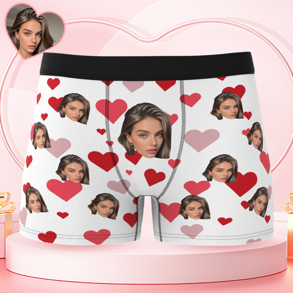 Custom Face Heart Pattern Men's Boxer Briefs Unique Gift for Him - MyFaceSocksAU