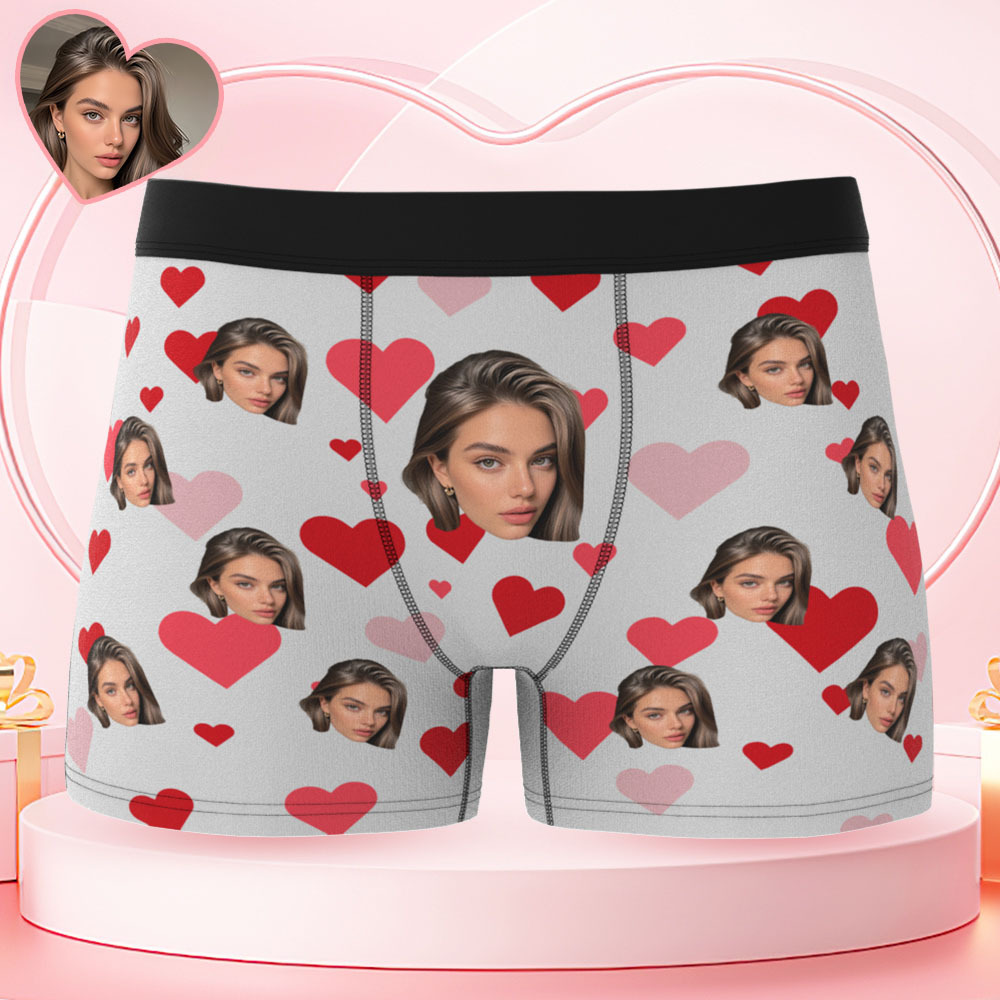 Custom Face Heart Pattern Men's Boxer Briefs Unique Gift for Him - MyFaceSocksAU