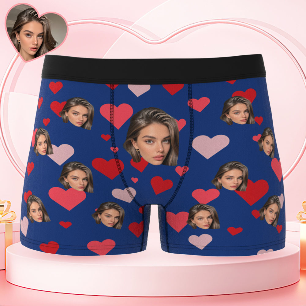 Custom Face Heart Pattern Men's Boxer Briefs Unique Gift for Him - MyFaceSocksAU