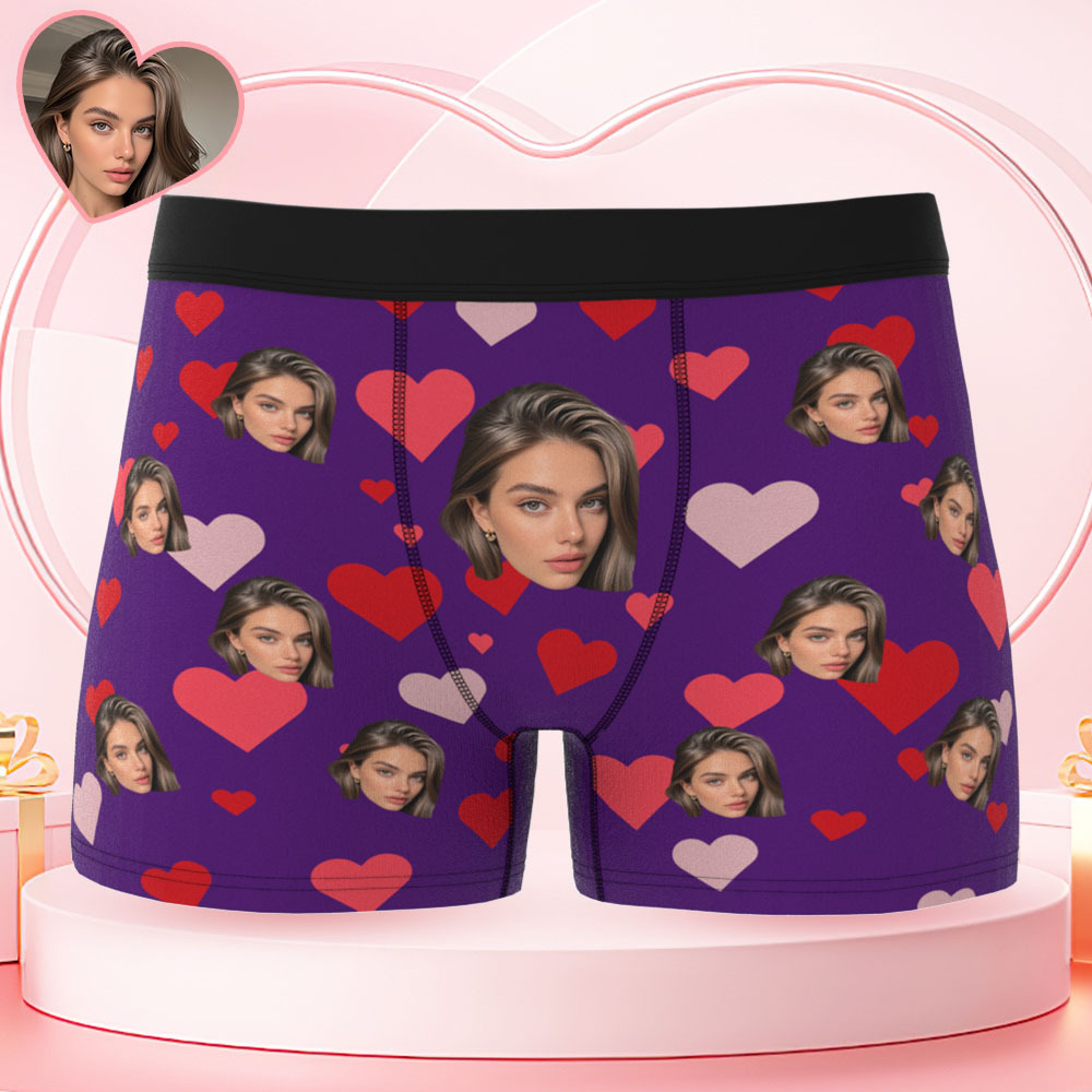 Custom Face Heart Pattern Men's Boxer Briefs Unique Gift for Him - MyFaceSocksAU