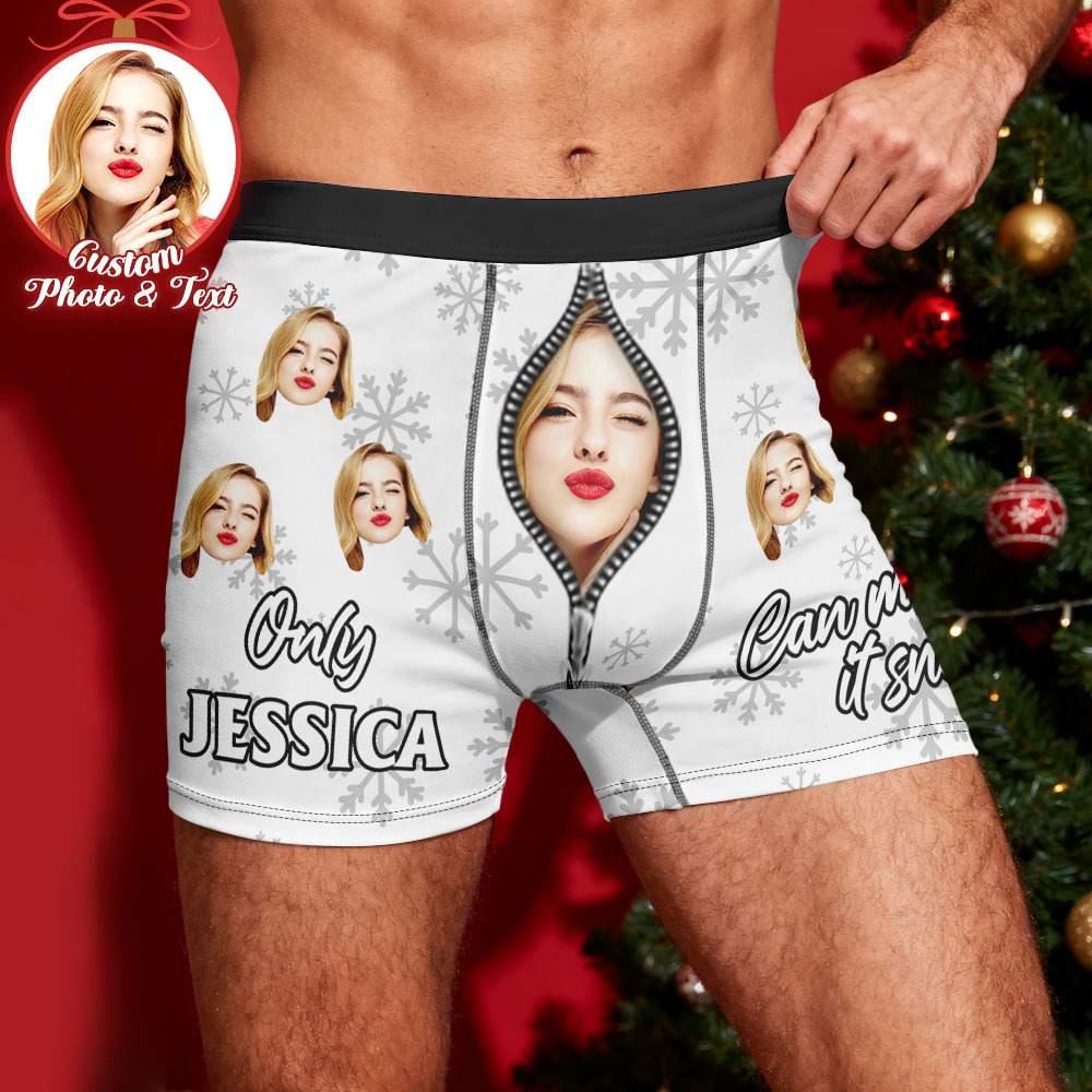 Custom Face Men's Boxer Underwear Only You Can Make it Snow Funny Boxer Gift Personalized Photo Name Men's Boxer Briefs Christmas Gift - MyFaceSocksAU