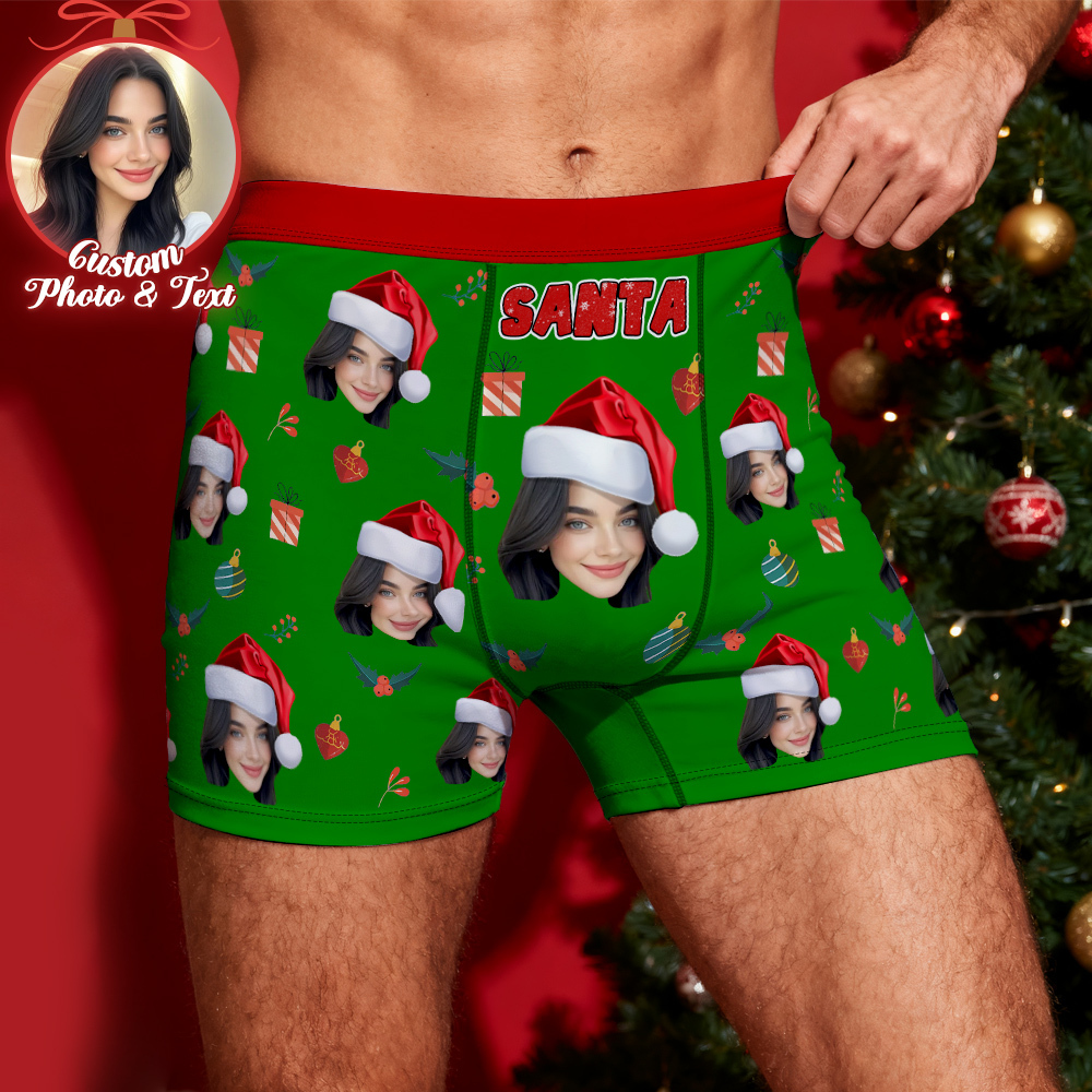 Custom Face Men's Boxer Underwear Santa Gift  Bell Personalized Photo Funny Men's Boxer Briefs - MyFaceSocksAU